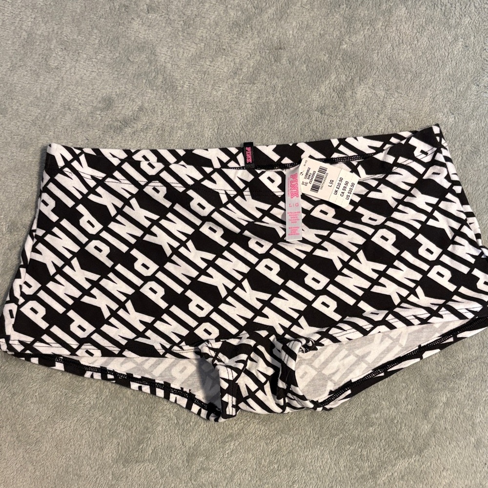 Black and White PINK Logo Shorts